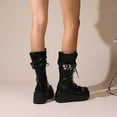 thumbnail image 6 of Womens Goth Punk Platform Boots PU Leather Chunky Wedge Heel Combat Boots Lace-Up and Zipper Buckle Round Toe Mid Calf Motorcycle Boot, 6 of 6