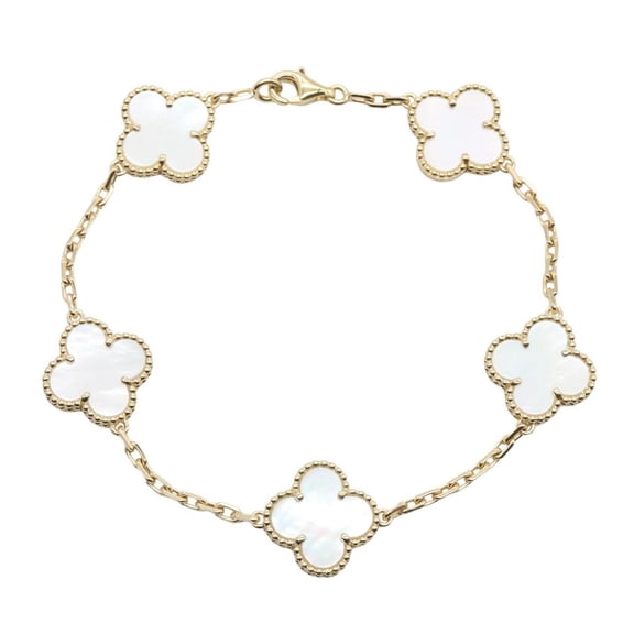 Pre-Owned Van Cleef & Arpels Vintage Alhambra 5P Mother-of-Pearl Bracelet, 18K (Yellow Gold),...