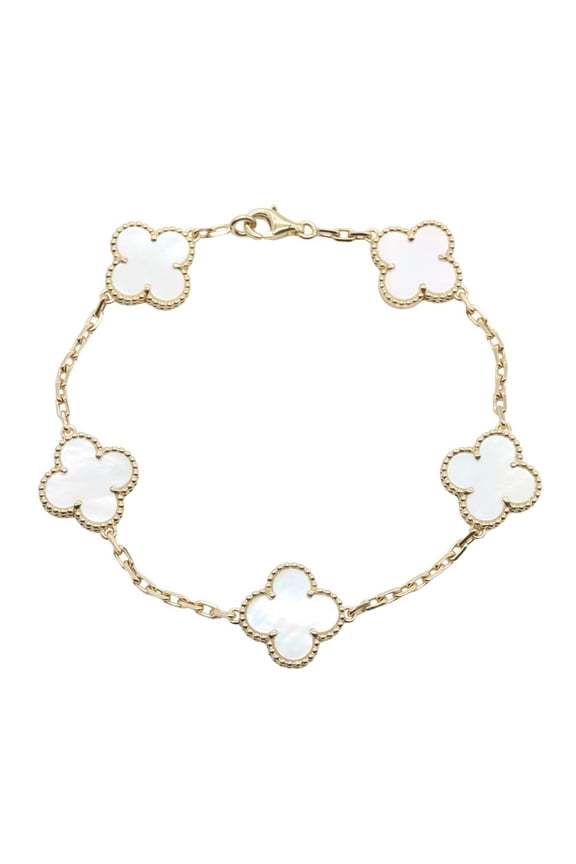 Pre-Owned Van Cleef & Arpels Vintage Alhambra 5P Mother-of-Pearl Bracelet, 18K (Yellow Gold),...