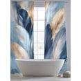 thumbnail image 5 of Gold Navy Feather Sheer Curtains 84 inches Long 2 Panels Set Oil Painting Simple Blue Style Abstract Sheer Window Curtain Rod Pocket Voile Drapes for Living Room/Bedroom, Each 52" W x 84" L, 5 of 7
