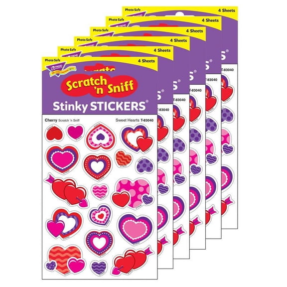 TREND Sweet Hearts/Cherry Mixed Shapes Stinky Stickers, 72 Per Pack, 6 Packs