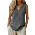 thumbnail image 6 of Women's Tops Tees Blouses Button Decor Loose Cotton Linen Summer Sleeveless Shirts Tank Tops for Women, 6 of 8
