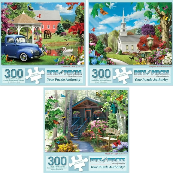 Bits and Pieces Jigsaw Puzzles Flower Nature Spring by Alan Giana 300 Piece Set of Three 18" x 24"