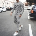 thumbnail image 2 of Men 2 Piece Outfits Fall Casual Crew Neck Muscle Long Sleeve Pullovers And Classic Fit Sweatpant Set Tracksuit, 2 of 4