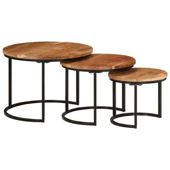 vidaXL Nesting Table Set of 3 Natural wood and black