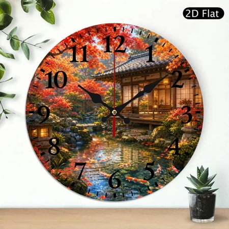 Patifu Maple Koi Japanese Courtyard Wall Clock Silent Mechanical Movement Battery Operated 10 x 10
