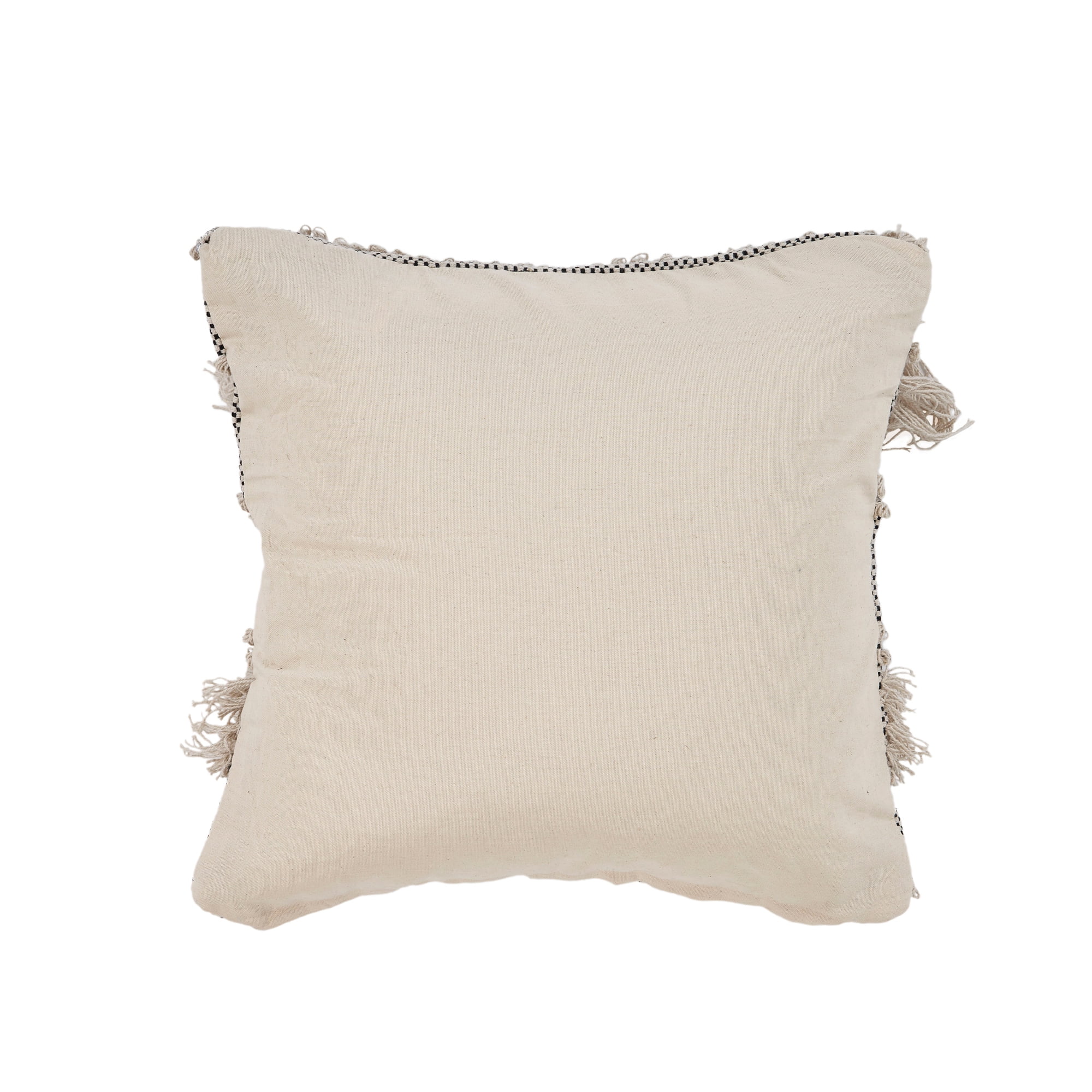LR Home Elia Natural/Black Striped Cotton Fringed Adult Decorative Throw Pillow Cover