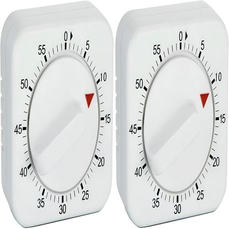 GJX Square 60 Minute Mechanical Kitchen Timer Easy to Use Visual Cooking Timer with Strong Magnet and Loud Alarm Manual Countdown Timer for Classroom Home Study and Cooking (2 Pack)
