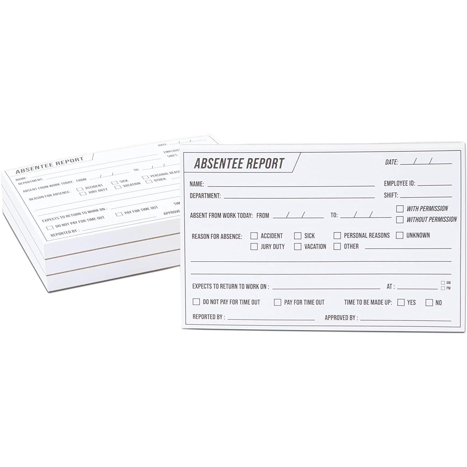 100 Pack of Forms Weekly Time Sheets on 2 Part Carbonless Paper