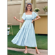 thumbnail image 5 of Vestido Informal de Verano para Mujer, de Corta, Cuello Cuadrado, Cintura Fruncida, con , Holgado, Azul XXXL, 5 of 6