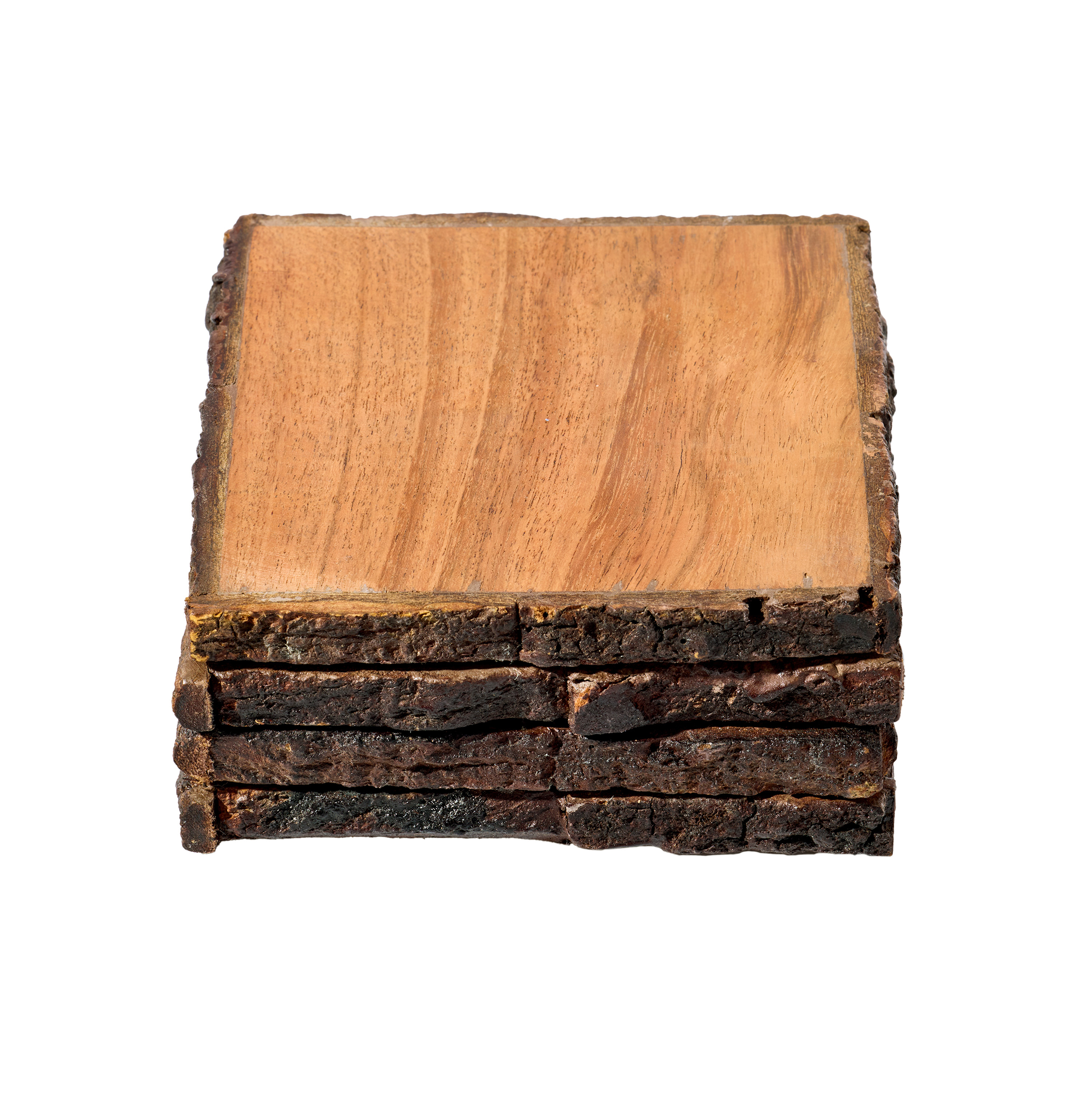 Kamenstein 4 Piece Square Acacia Bark Coaster Set