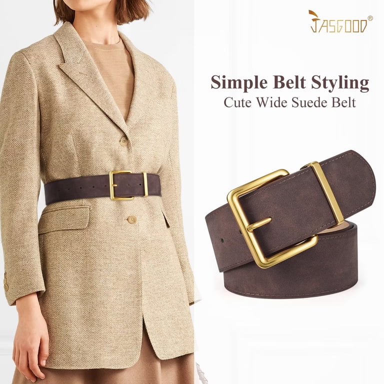Women Wide Suede Belt Gold Buckle Dress Casual Festival  display picture 2