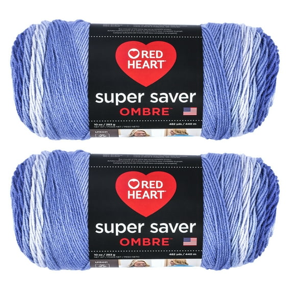 Red Heart Super Saver Jumbo Baja Blue Ombre Yarn - 2 Pack of 283g/10oz - Acrylic - 4 Medium (Worsted) - 482 Yards - Knitting/Crochet