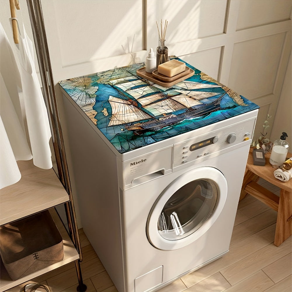 Pirate Ship Pattern,Washing Machine Dust Cover Mat, Kitchen Accessories,Non-Slip, for Laundry Bathroom Home Decor, Room Decor