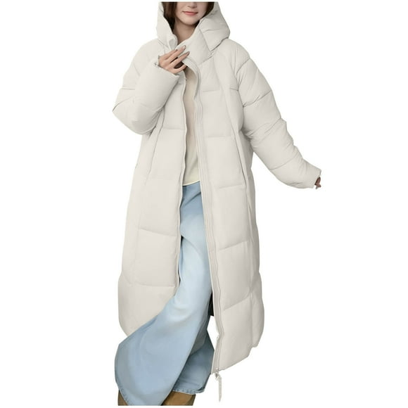 Women Long Down Jackets, Women's Winter Long Puffer Coats, Quilted Lightweight Hooded Zip Up Windproof Puffer Jackets with Hood Outerwear