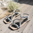 thumbnail image 4 of Dakaela Women's Boho Flat Sandals Ankle Strap Square Open Toe Braided Orthopedic Sandal Beach Vacation Dressy Summer Walking Shoes Blue Size 9.5, 4 of 6