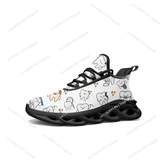 Zapatillas deportivas planas con diseño de dentista y dientes, para hombre y mujer, de alta calidad, con cordones y malla, hechas a medida.