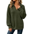 thumbnail image 2 of Women's Waffle Knit Pullover Sweatshirt Oversized Lapel V-Neck Long Sleeve with Pockets Loose Casual Everyday Fall Top, 2 of 8