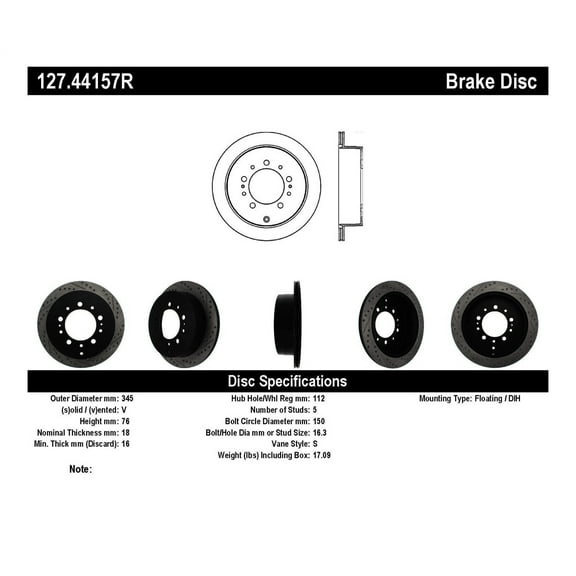 StopTech 127.44157R StopTech Sport Rotors; Drilled And Slotted; Rear Right; Fits select: 2007-2021 TOYOTA TUNDRA, 2008-2022 TOYOTA SEQUOIA