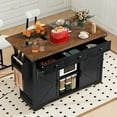 thumbnail image 3 of 53.7" Farmhouse Kitchen Island with Power Outlet, 2 Sliding Barn Door Kitchen Storage Island with Drop Leaf, Spice Rack Rolling Kitchen Cart on Wheels, for Home, Kitchen and Dining Room, 3 of 10
