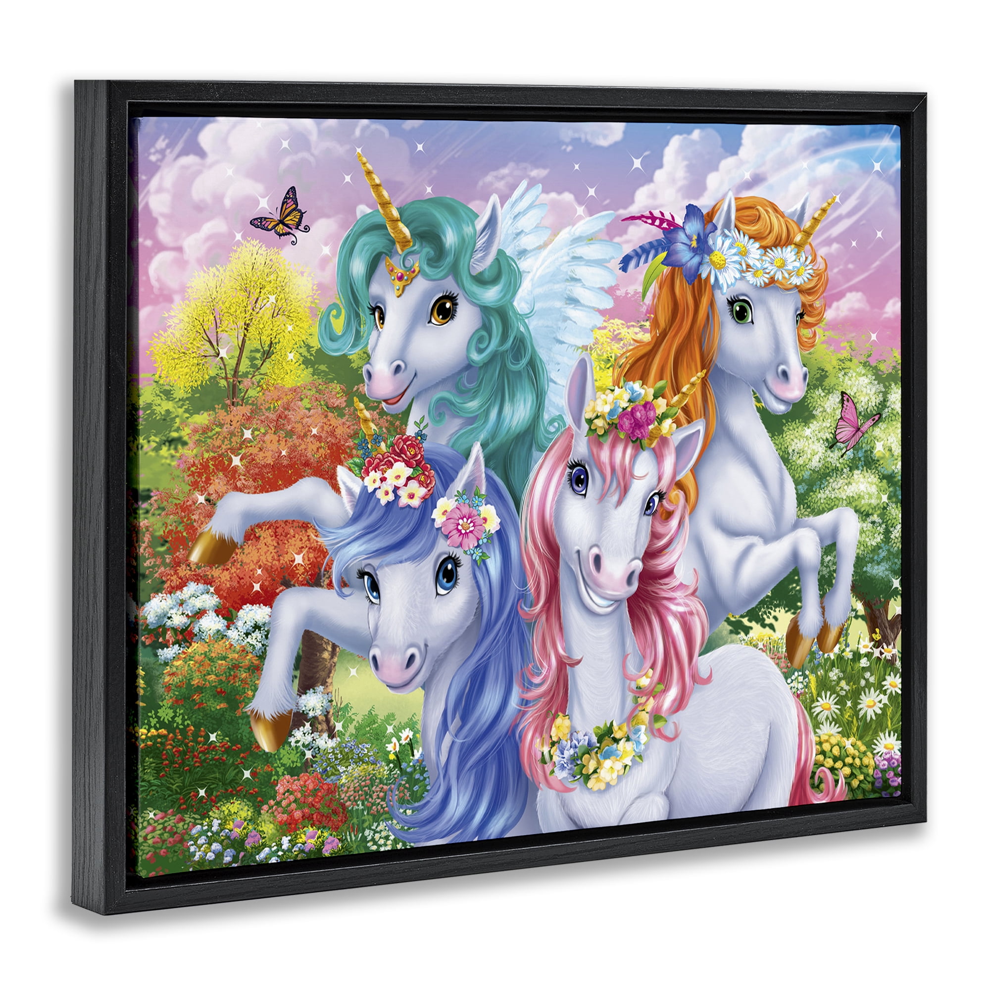 Stupell Industries Cute Unicorn Selfie Fantasy & Sci-Fi Painting Black Floater Framed Canvas Art Print Wall Art, 21 x 17