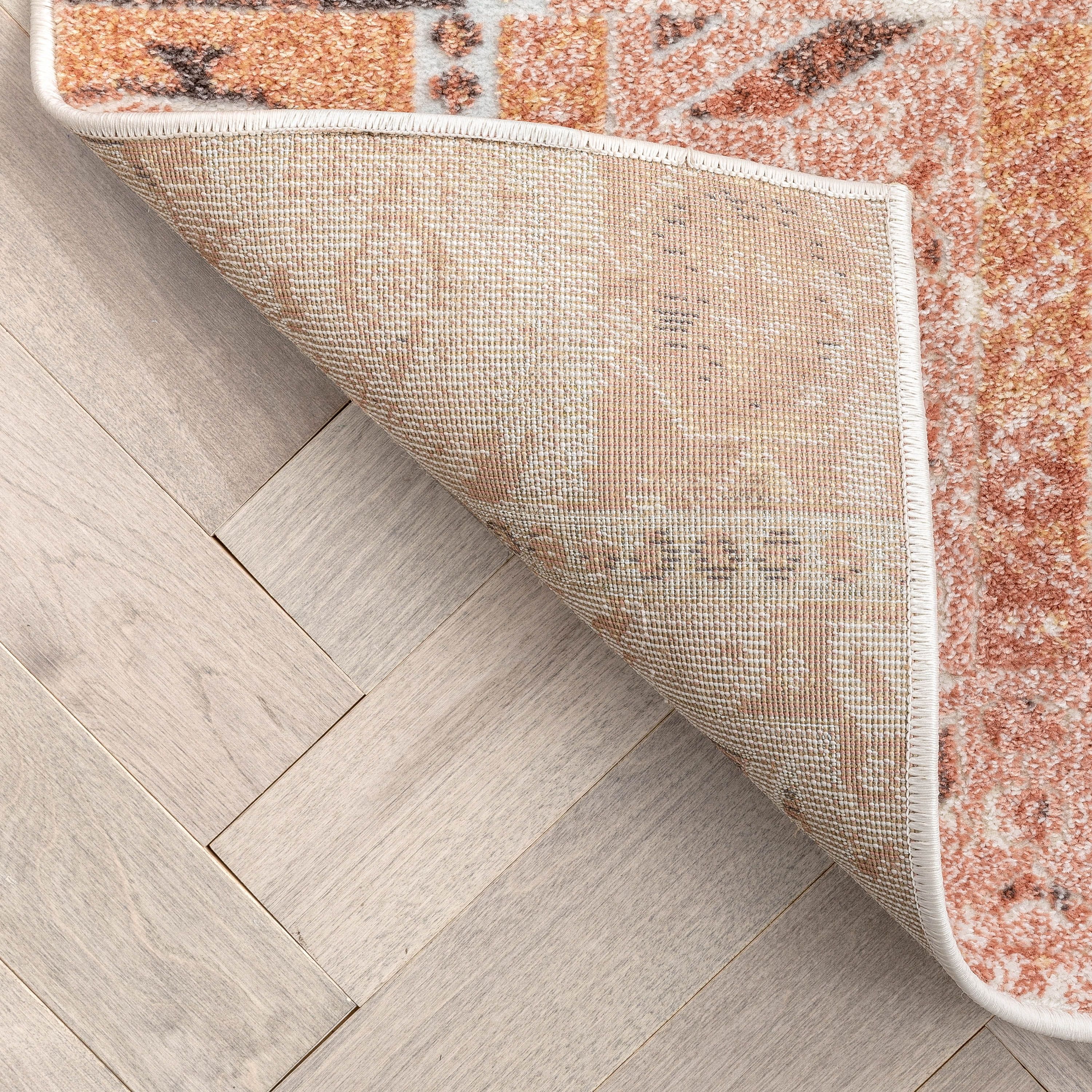 Well Woven Farah Adilah Vintage Geometric Rose Pink Distressed Hi-Lo 5'3" x 7'3" Area Rug