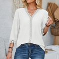 thumbnail image 4 of WREESH V-Neck Lace Crochet Blouse Women's Dressy Casual 3/4 Sleeve Tunic Top in Solid Colors White, 4 of 6