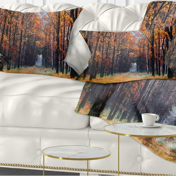 Designart Alley in the Dense Autumn Forest - Forest Throw Pillow - 12x20