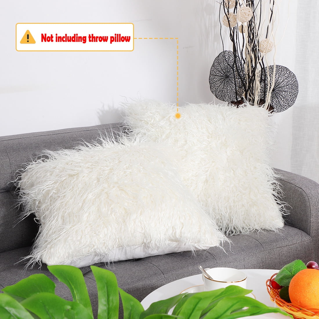 Unique Bargains 2-Pack Shaggy Decorative Throw Pillow Cases 18" x 18" Snow White