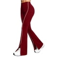 thumbnail image 2 of SeekIslan Womens Side Stripe Flare Leggings High Waist Split Hem Yoga Pants with Contrast Piping, 2 of 5