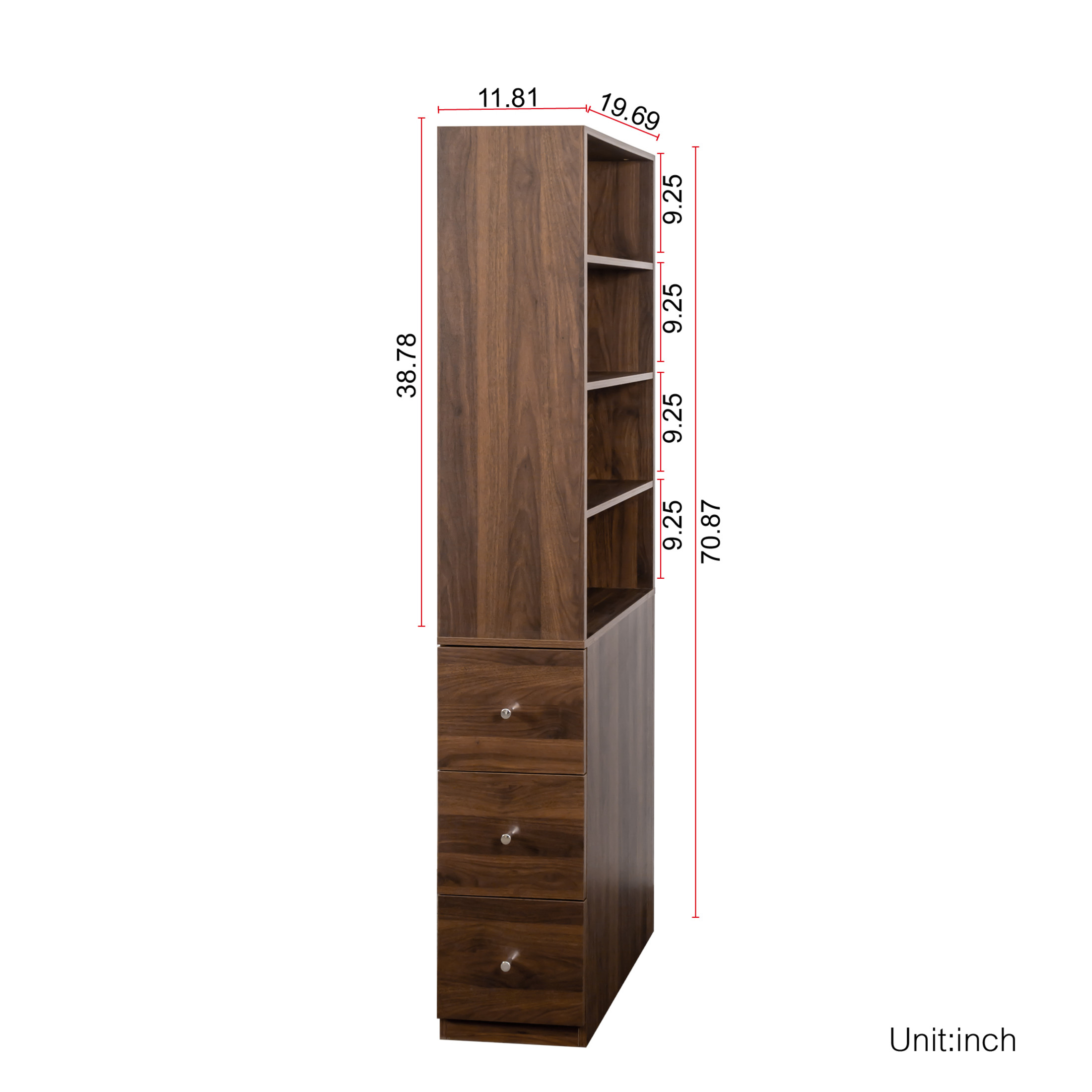 Noble House 70.87" Bookshelf Cabinet, with Shelves and Drawers, Modern Storage for Living Room or Home Office, Walnut