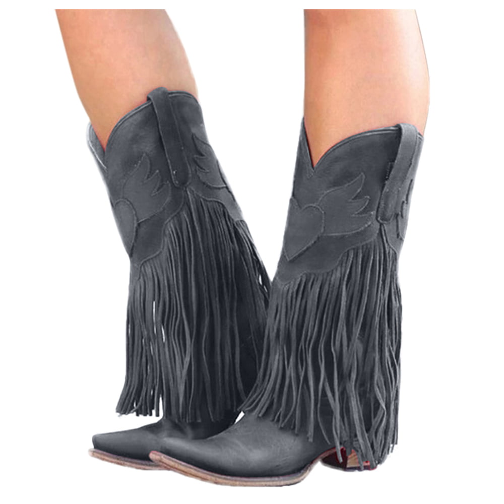 Details about   Winter Women Western Cowgirl Pointy Toe Knee High Boots Mid Calf Block Heels 7 