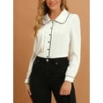 thumbnail image 5 of INSPIRE CHIC Women's Blouse Peter Pan Collar Puff Sleeve Contrast Trim Button Down Shirt 2XL White, 5 of 7