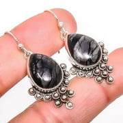 Picasso Jasper 925 Silver Plated Israeli Jewelry Earring 1.56" E1648-16, Valentine's Day Gift, Birthday Gift, Beautiful Jewelry For Woman & Girls