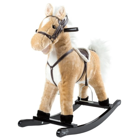 Rocking Horse Plush Animal on Wooden Rockers with Sounds, Stirrups, Saddle & Reins, Ride on Toy, Toddlers to 4 Years Old by Happy