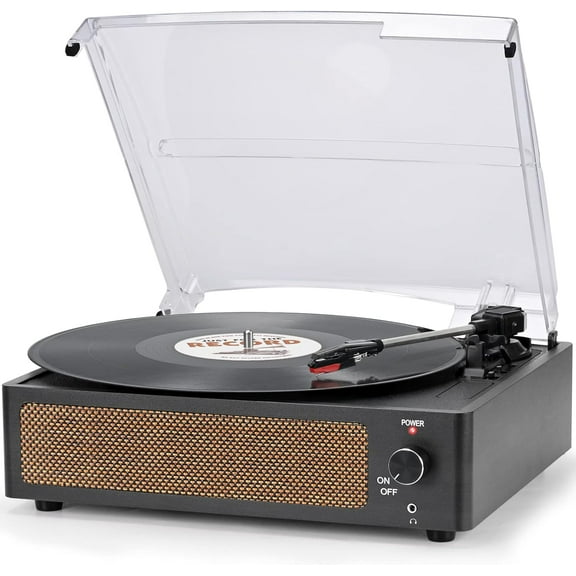 Vinyl Record Player with Speakers Vintage Turntable for Vinyls Records Belt-Driven Turntables 3-Speed Bluetooth Playback Headphone AUX RCA Line LP Vinyls Players for Sound Enjoyment Retro Brown