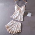 thumbnail image 2 of UPPADA Womens 2 Piece Satin Pajamas Sets Sleepwear Cami Shorts Set Silk Sleepwear Nightdress Lace Nightgown Set Pajamas Short Pajama Set White,XL, 2 of 3