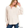 thumbnail image 2 of Zenana Women's Plus Size Casual Brushed Melange Hacci Relaxed Fit 7-Button Henley Placket Light Sweater, 2 of 5
