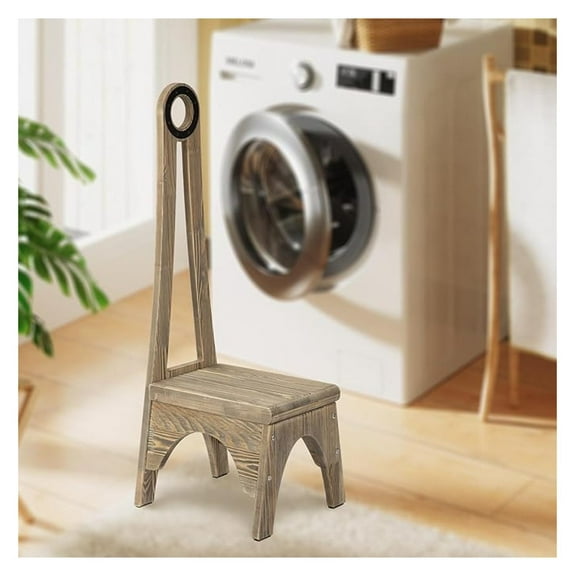 Heavy Duty Kitchen Step Stool with Handle, Vintage Style Wooden Step Stool, 32.75" Tall Handle for Bathroom & Kitchen, Natural Wood Finish