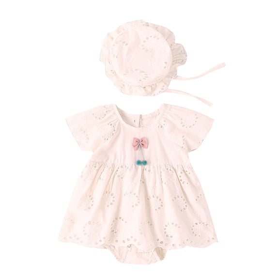 Karoyedx Infant Dress Newborn Baby Girl Summer Clothes Sleeveless Smocked Romper Dress Ruffles Jumpsuit Bodysuit with Bow Hat Pink Size,6-12 Months