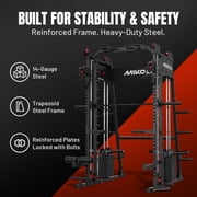 Mikolo M11 Elite Smith Machine Home Gym,2200 lbs Power Rack Cage with Dual 130LBS Weight Stacks, Functional Trainer , 18PCS Aluminum Pulleys and Other Attachments for Home Gym