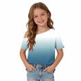 thumbnail image 5 of ITSAME One Shoulder T-Shirts for Girls Short Sleeve Tops Gradient Print Summer Loose Casual Tees Blue Size 9, 5 of 9
