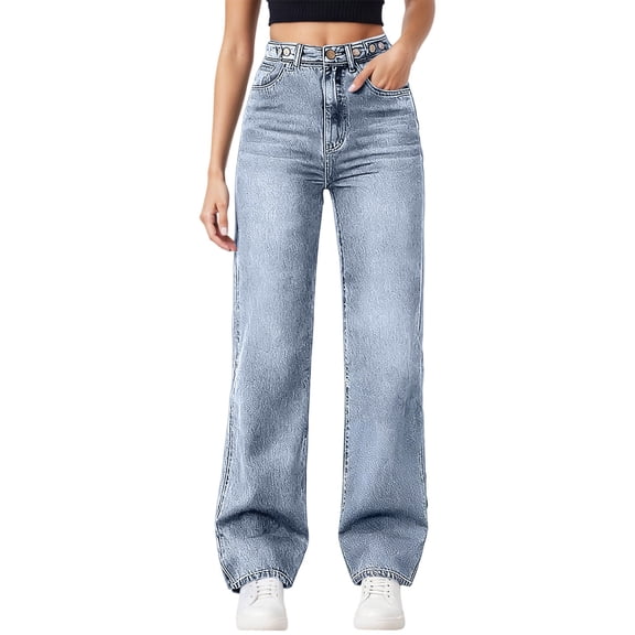 Womens Classic Casual Denim Trousers with Comfortable Stretch and Relaxed Fit for Everyday Wear Full Length Jeans Blue L