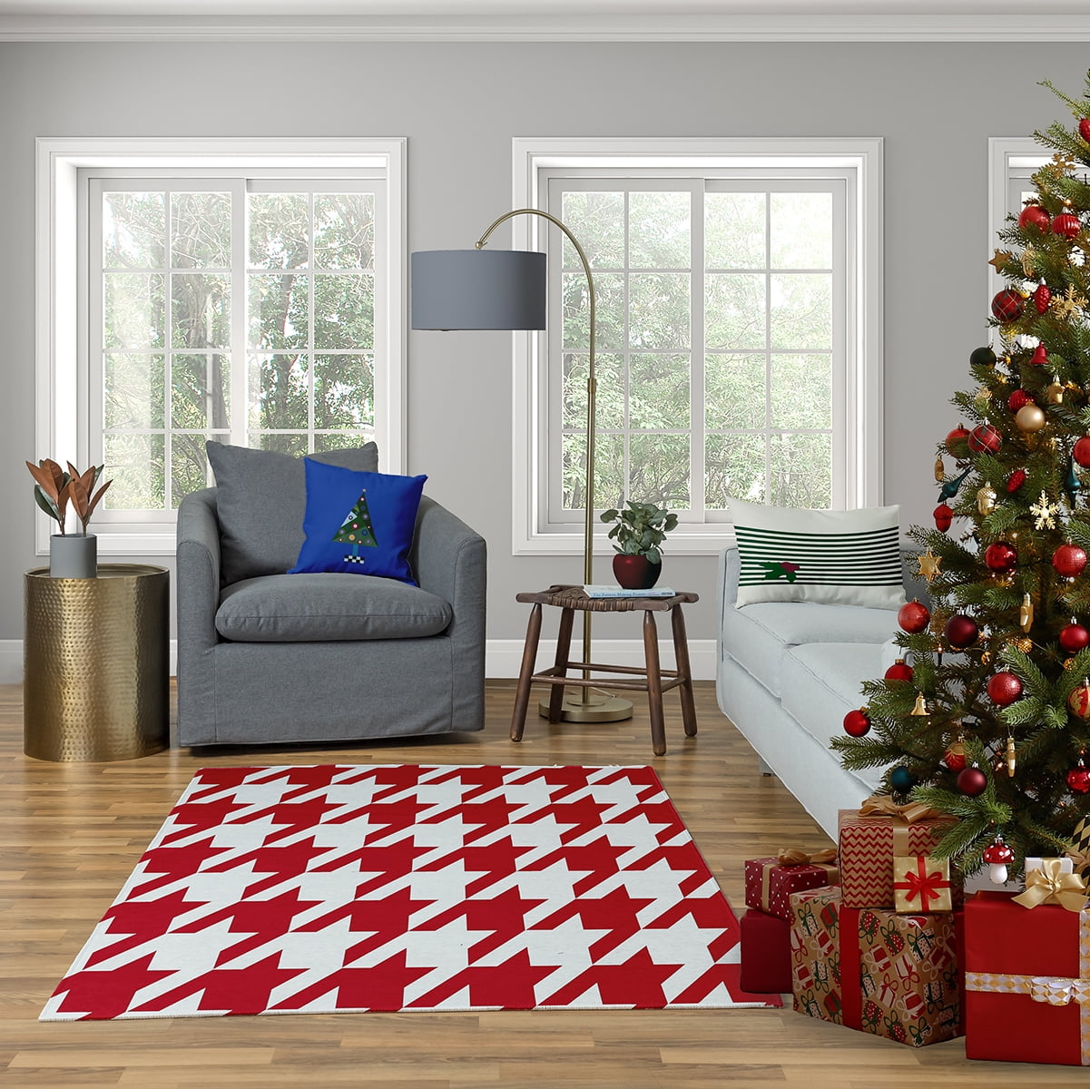 16" x 16" Simply Daisy Crazy Christmas Polyester Accent Pillow, Blue (1 Count)