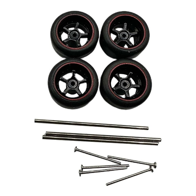 Bunblic 4 Pieces RC Car Wheels and Tires RC Alloy Car Accessories Replacement Wheels Model RC Upgrade Part for 1:64 Scale Spare Parts Red B