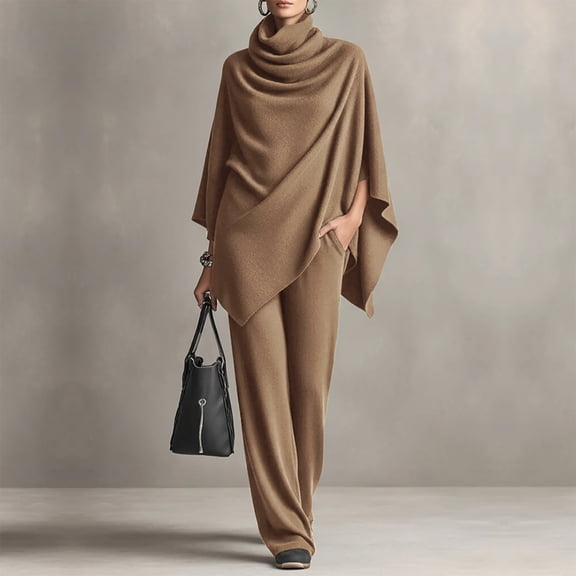 Maqroz Vacation Outfits for Women Long Sleeve Crewneck Pullover with Contrast Piping and High Waist Wide Leg Pants Set Sophisticated Summer Travel Outfit