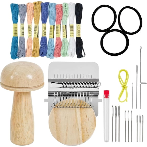 Pekkaxy Knit Patch kit, patchmaker Kit for Beginners, with 33 Pcs Large Eye Needles 10 Color Threads Patchwork Weaving Tool Set for Quickly Sewing Repair, Sewing Craft Supplies(14 Hooks)