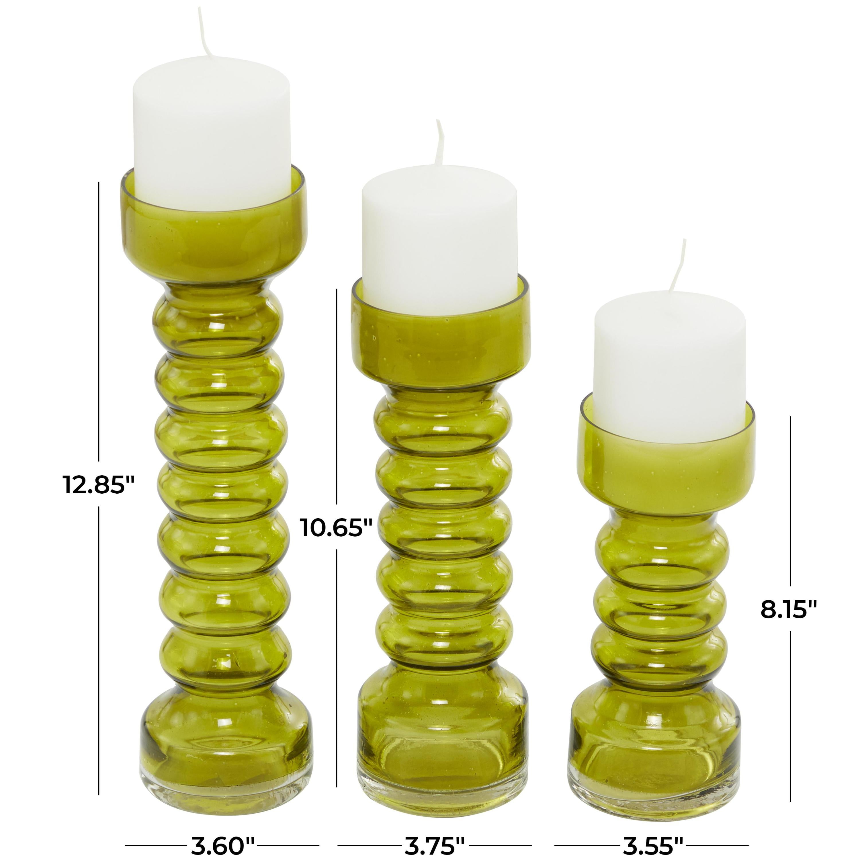 DecMode 3 Candle Green Glass Bubble Pillar Candle Holder, Set of 3