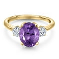 thumbnail image 3 of Gem Stone King 18K Yellow Gold Plated Silver Ring Amethyst Moissanite (2.76 Cttw), 3 of 7