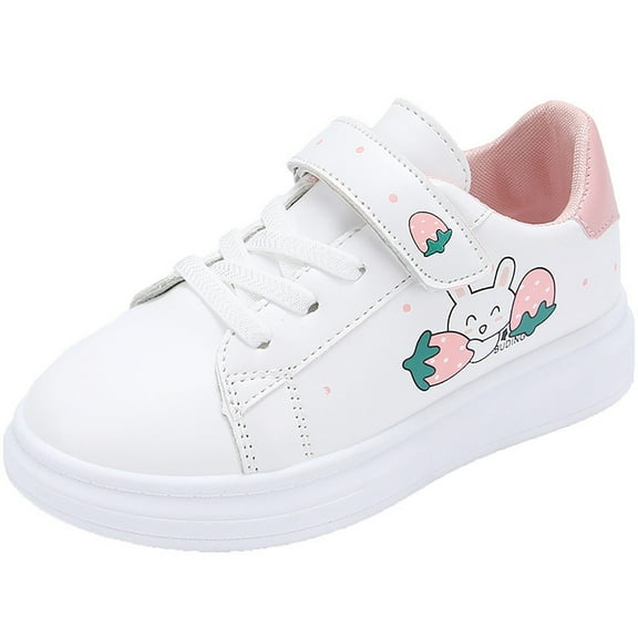 Otqutp Baby Fashion Rubber Sole Shoes Girls' Sports Shoes Small White Shoes Breathable Leather Board Shoes Medium Children Student Flat Shoes